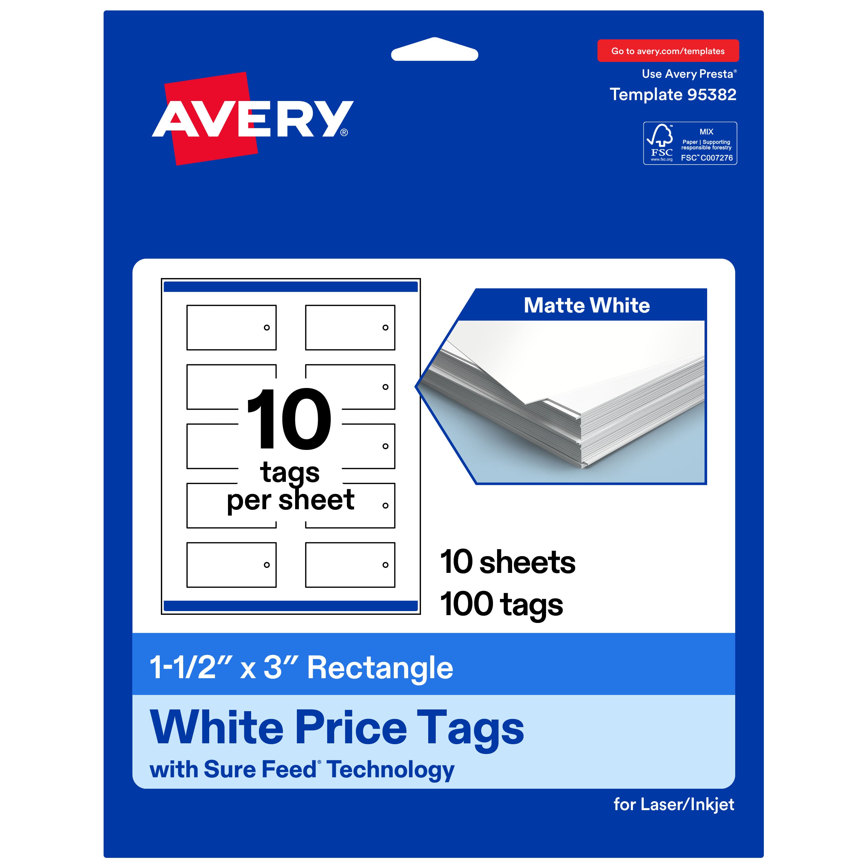 Avery - Rectangle Price Tags, 1-1/2" x 3", Matte 100 Total - White