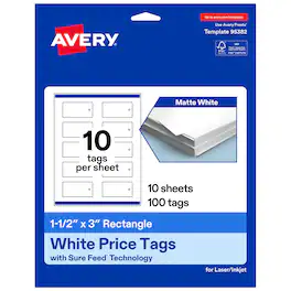 Avery - Rectangle Price Tags, 1-1/2" x 3", Matte 100 Total - White