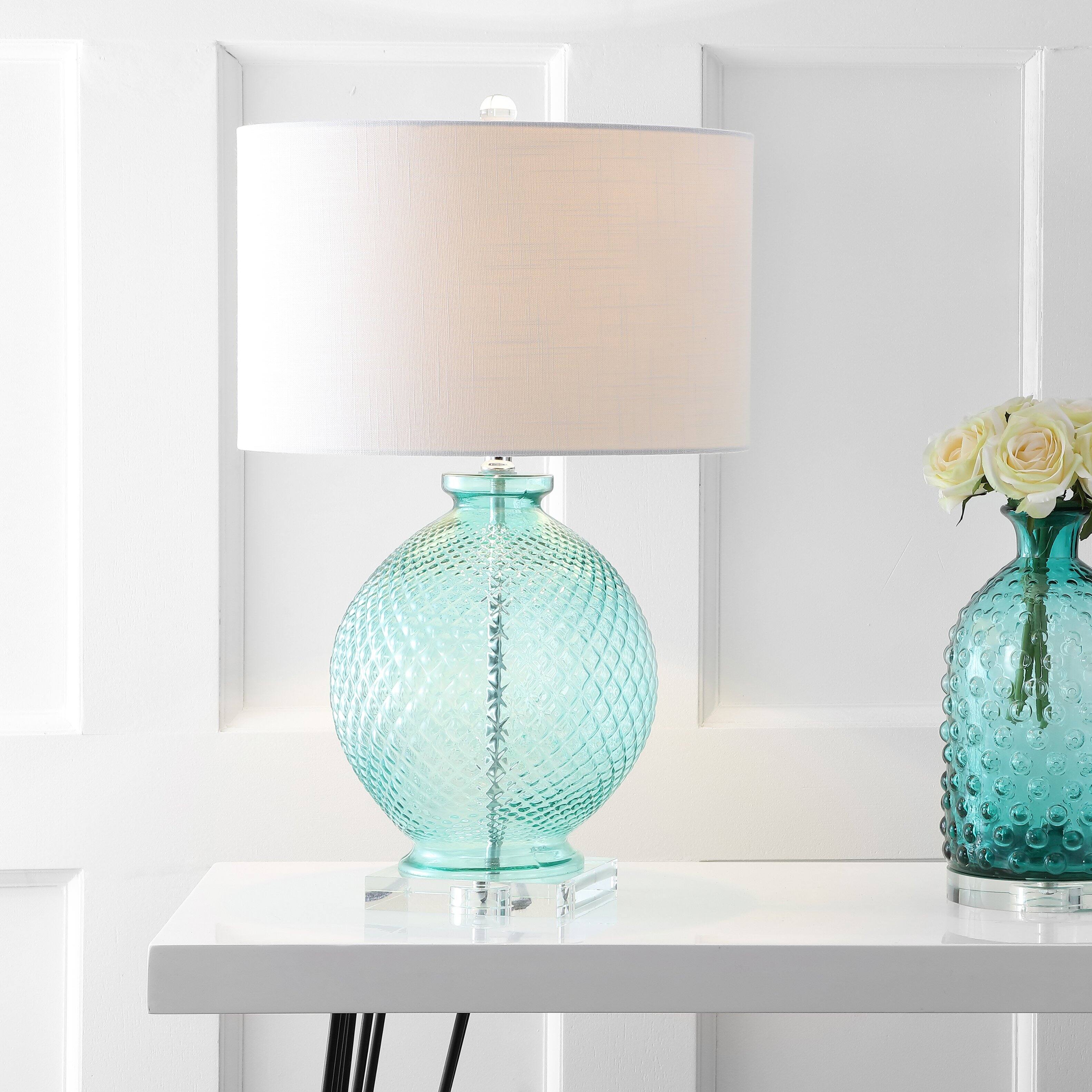 Alt View 1. Jonathan Y - Estelle 26" Glass and Crystal LED Table Lamp, Aqua - Aqua/Clear.