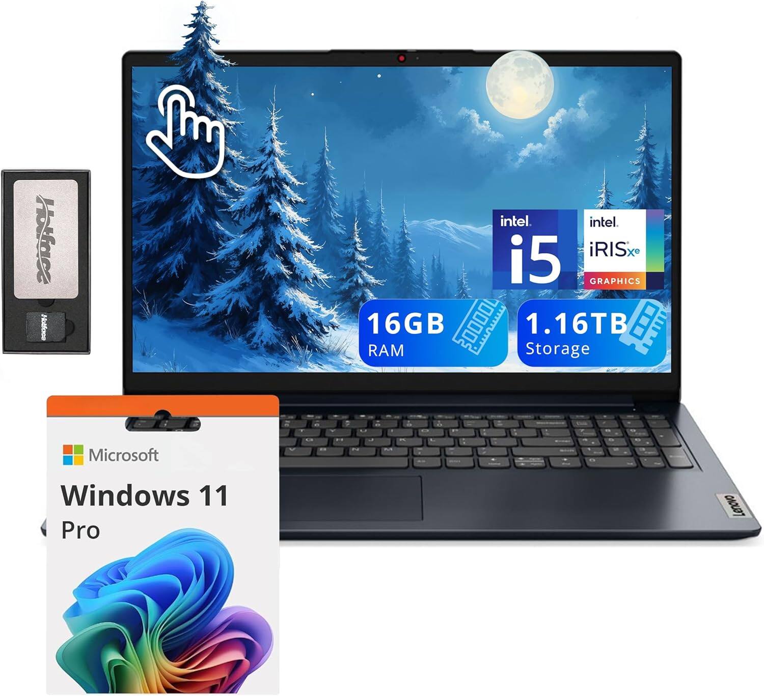 Lenovo - IdeaPad 1i 15.6" FHD Touchscreen Laptop, Intel i5 1235U,16GB RAM,1TB SSD, Win 11 Pro + 128GB Docking Station - Blue