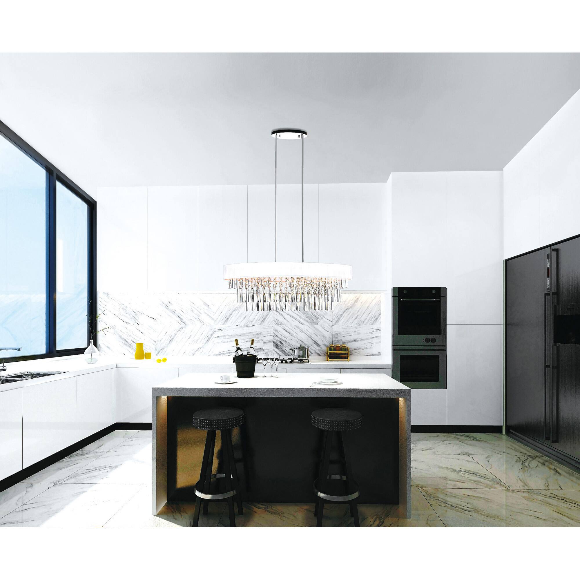 Back. CWI Lighting - Franca 8 Light Drum Shade Chandelier With Chrome Finish - Off White.