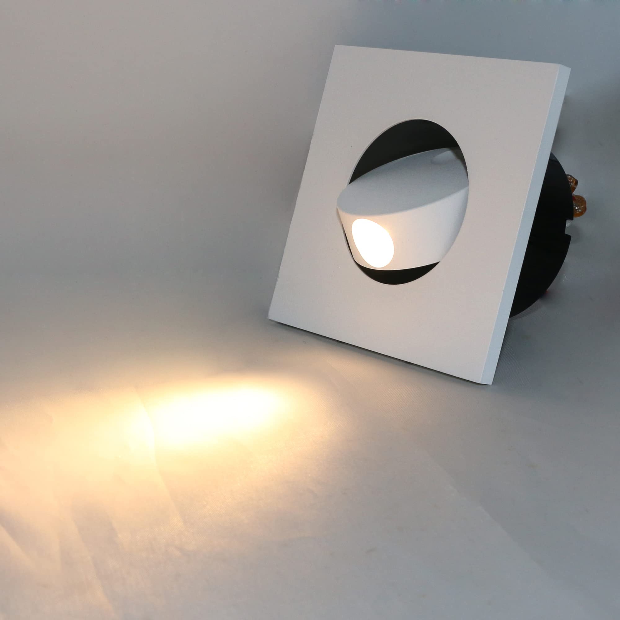 Front. TECH SAFARI - w Led Wall Recessed Step Stair Lighting Bedside Reading Light Fixture On off Adjustable Warm Square - White-Finish.