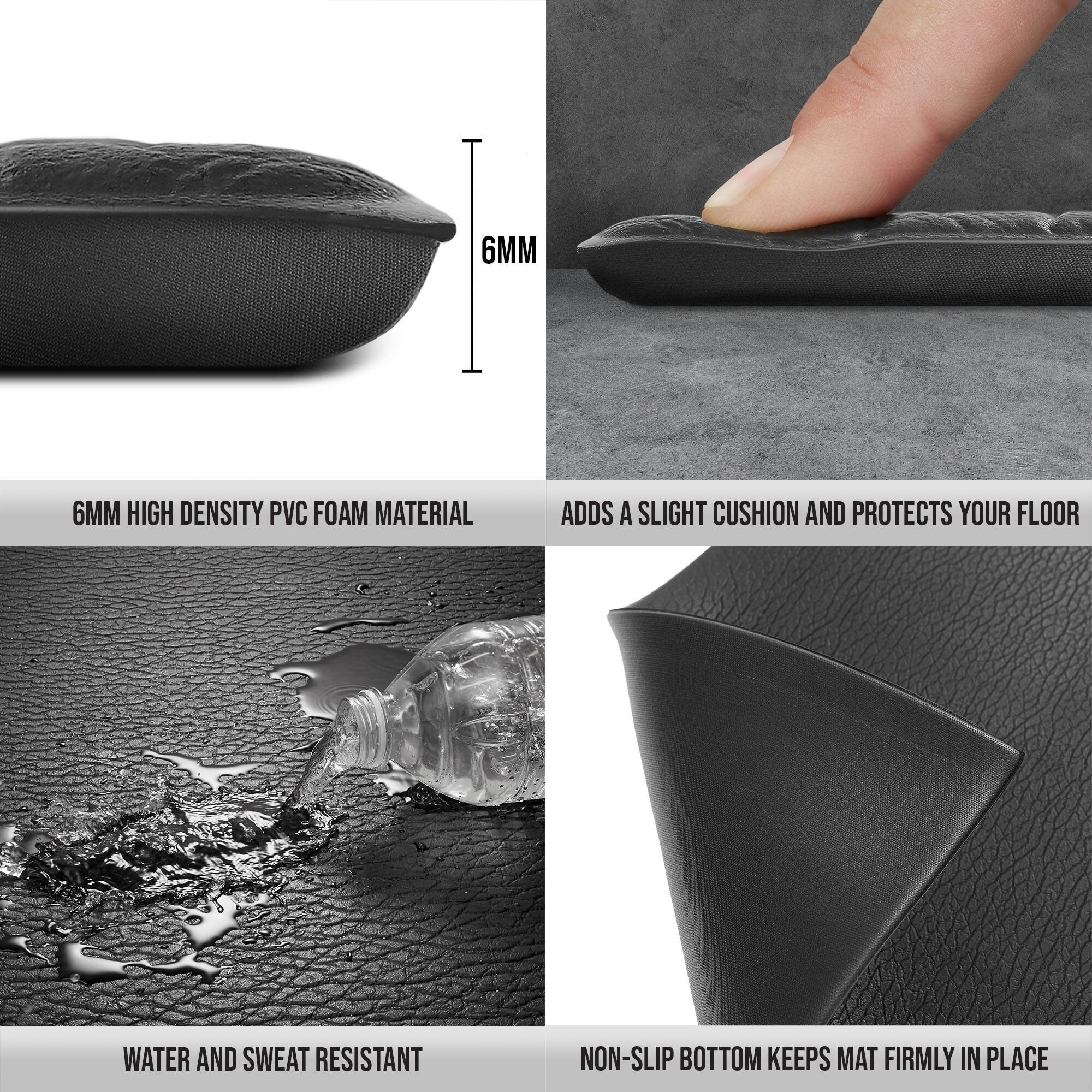 - 6MM HIGH DENSITY PVC FOAM MATERIAL
- ADDS A SLIGHT CUSHION AND PROTECTS YOUR FLOOR
- WATER AND SWEAT RESISTANT
- NON-SLIP BOTTOM KEEPS MAT FIRMLY IN PLACE