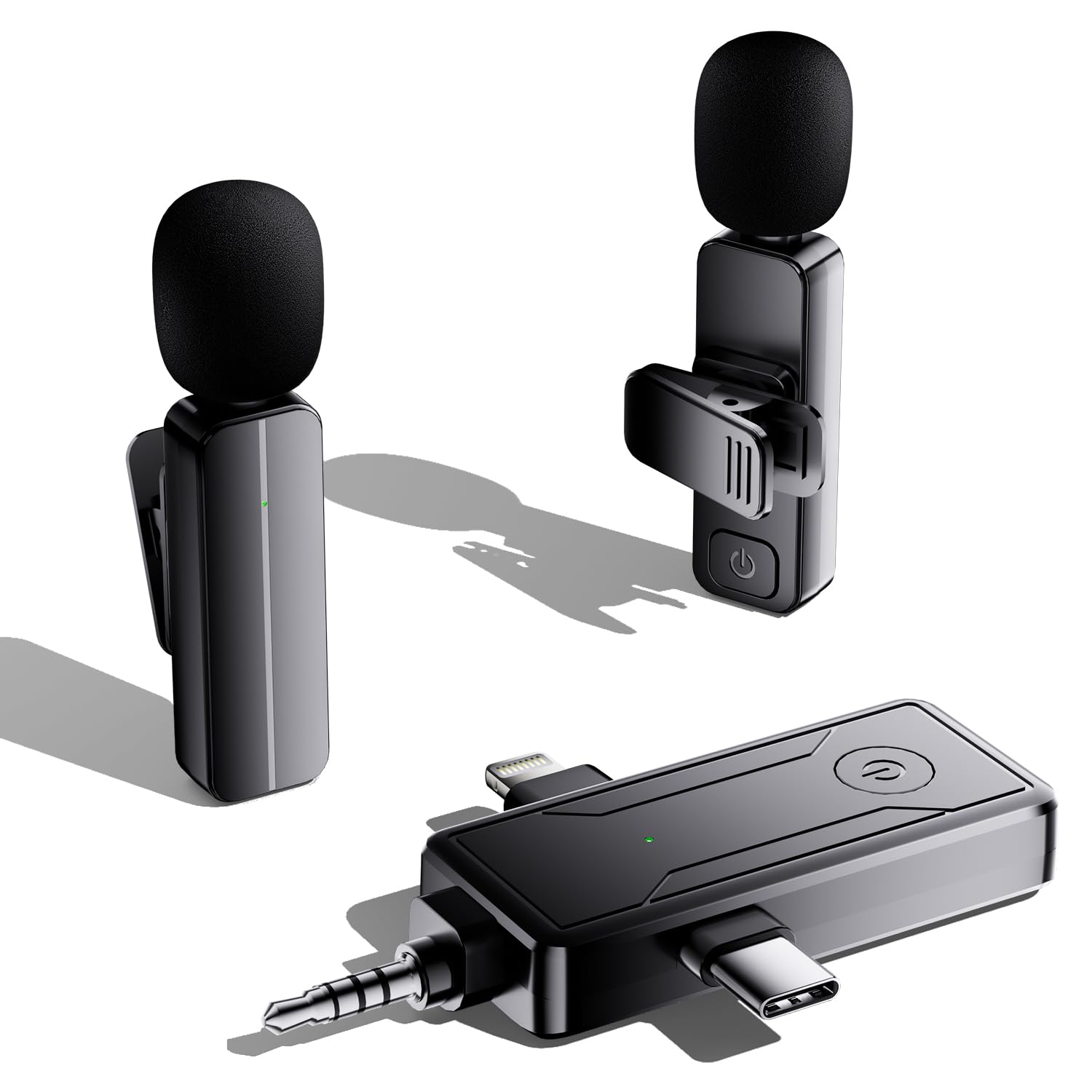 Front. HM 1810 - Wireless Mini Lavalier Lapel Microphone For Android Phone 2 In 1 Cordless Clip On Dual Mics With Noise Redu - Matte Black.