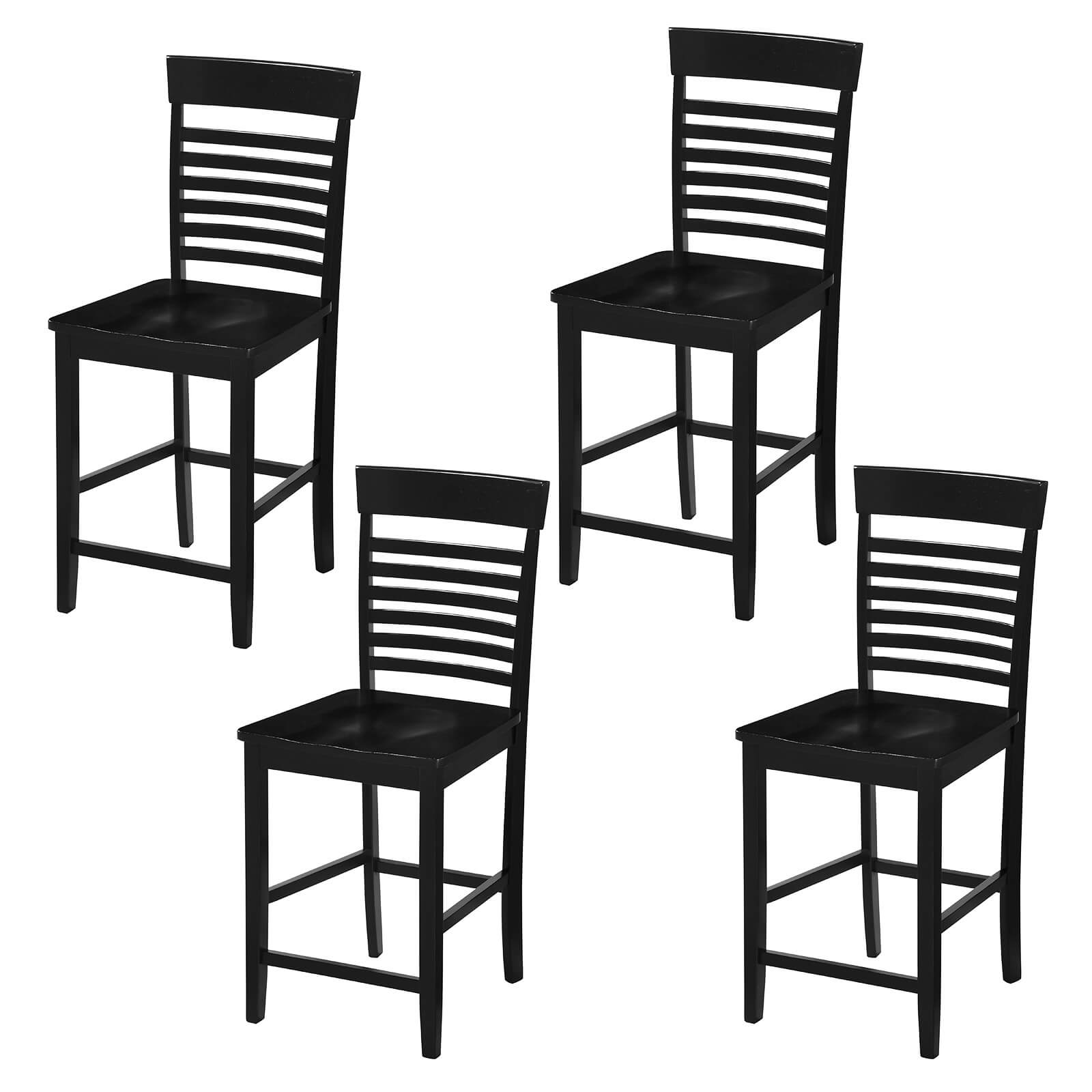Costway - Counter-Height Dining Chair Set of 4 with Footrests Solid Wood Frame Modern - Black