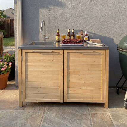 Front. Famapy - Modular Solid Cedar Outdoor Kitchen Cabinets - All-Weather Storage with Stainless Steel Top for Patio, Grill Station - Wooden.