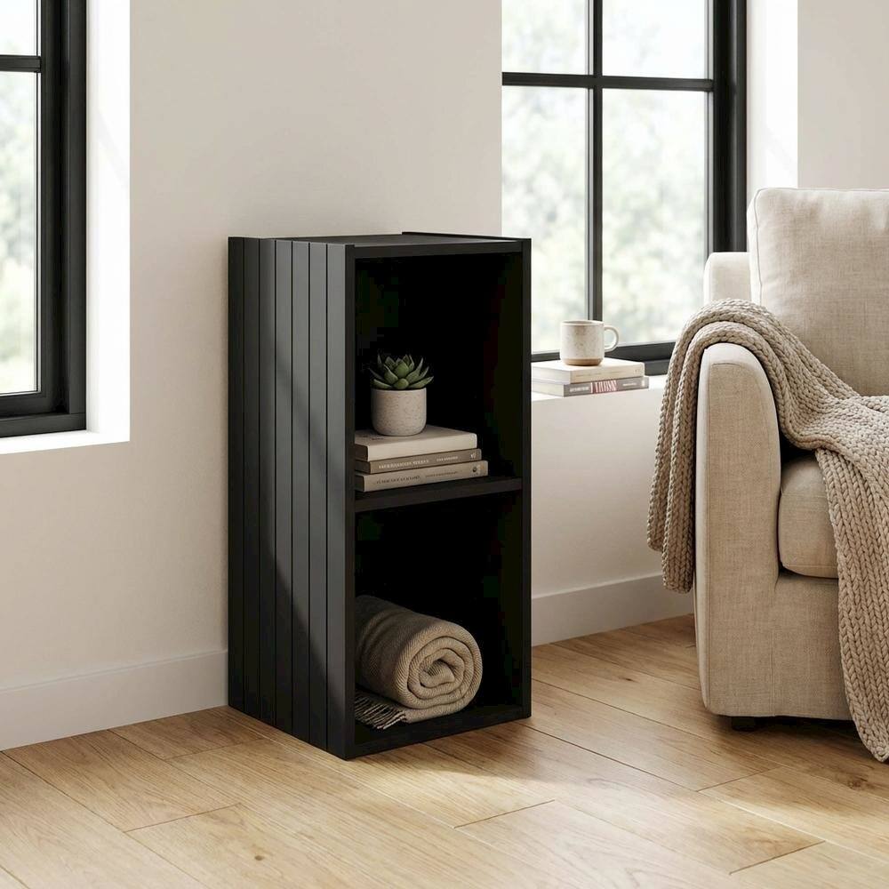 Left. FurniFact - Black wooden bookcase with compact height and modern design - Blackwood.