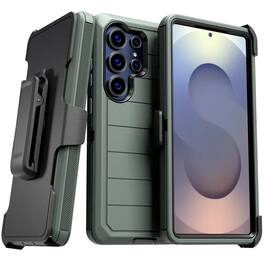 RomeTech - Defender Case for Samsung Galaxy S25 Ultra with Belt Clip, Kickstand, Dual-Layer, Army Green/Black - Army Green / Black