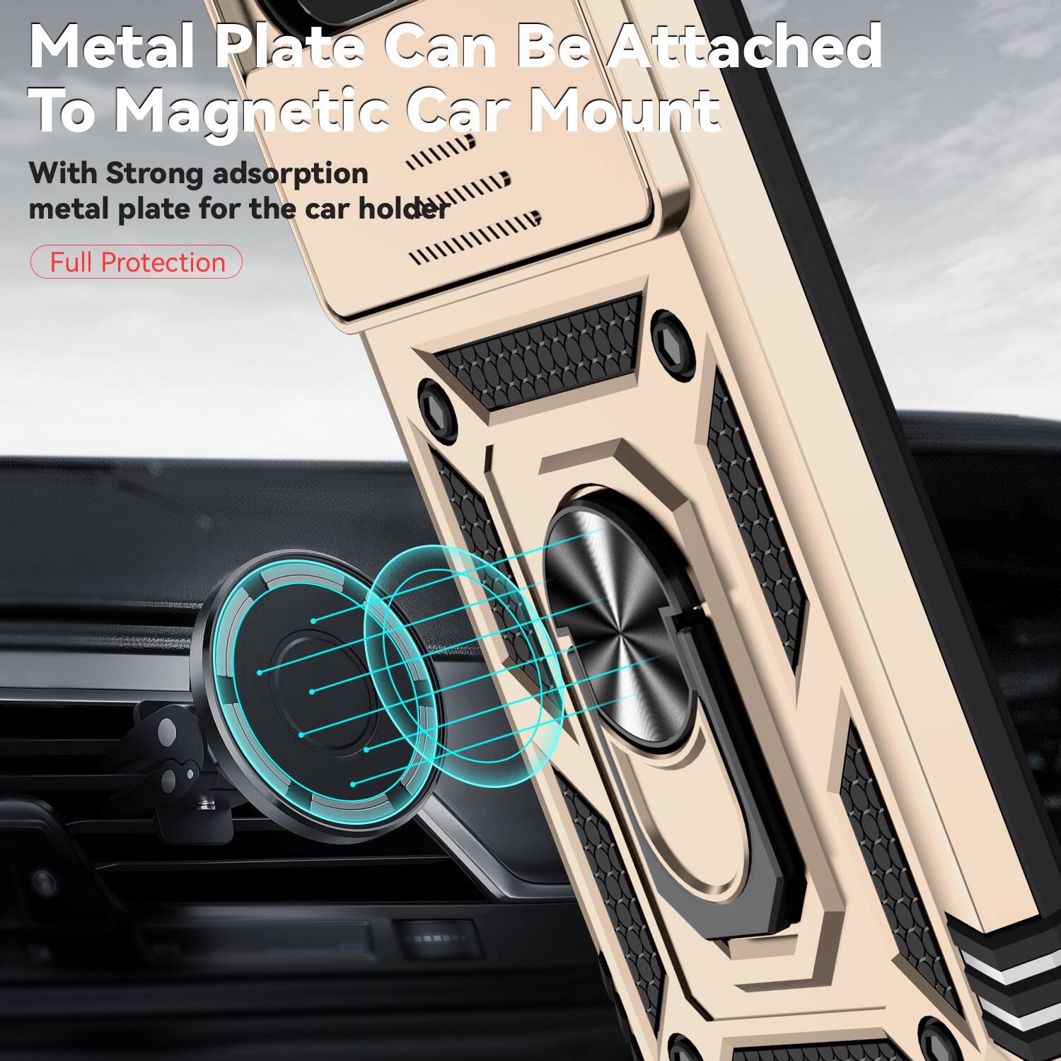 Metal Plate Can Be Attached To Magnetic Car Mount

With Strong adsorption metal plate for the car holder

Full Protection