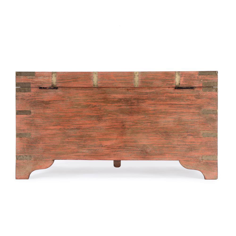 Left. Butler Specialty - Nador Hand-Painted Brass Inlay Storage Trunk Coffee Table - Pink.