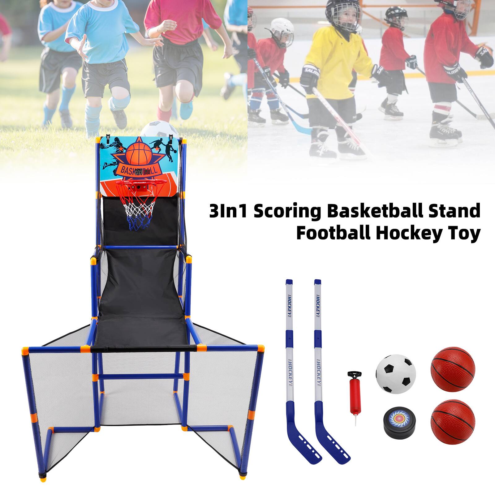 3In1 Scoring Basketball Stand Football Hockey Toy