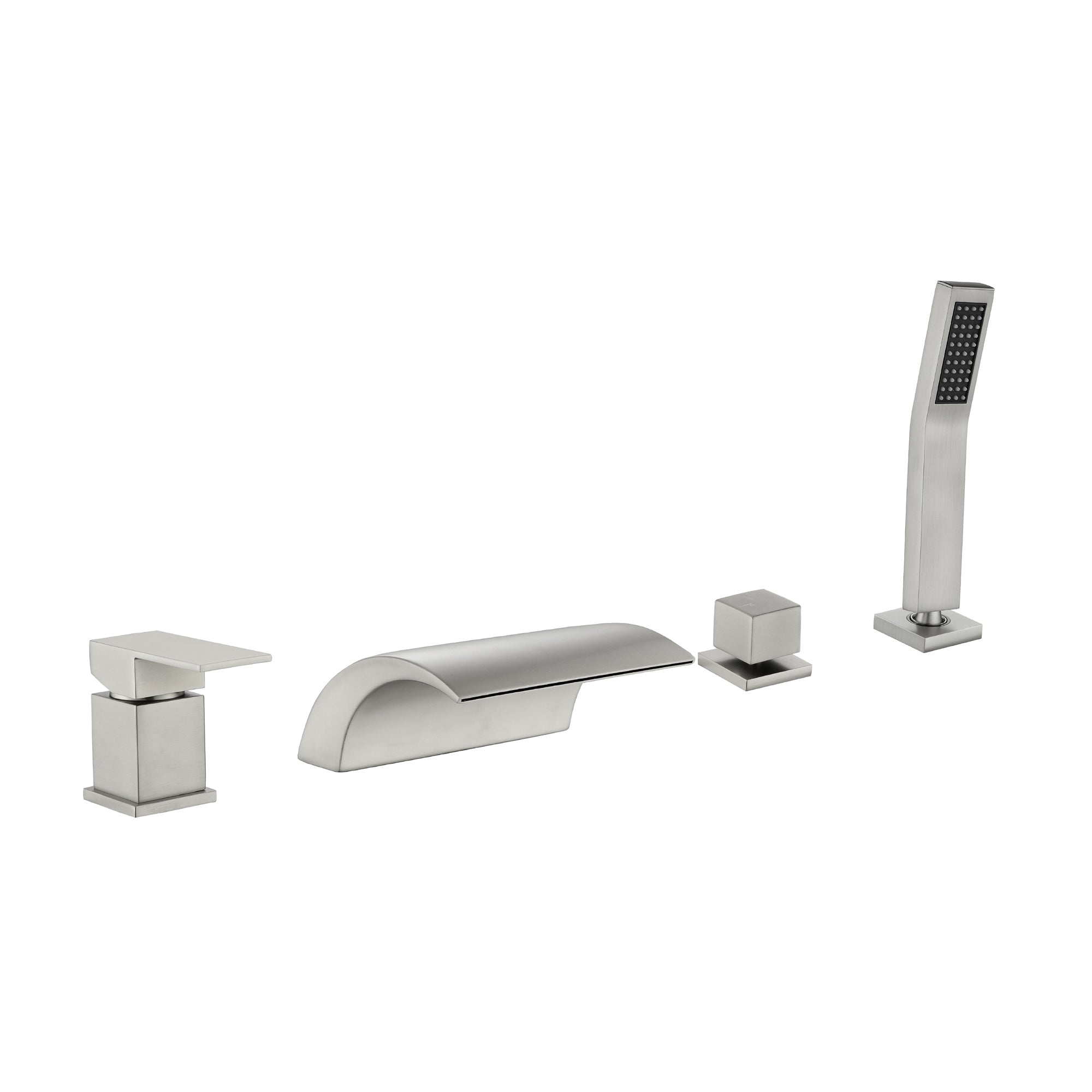 Alt View 1. Boyel Living - Curved Waterfall Bath Tub Faucet with Hand Shower Hot and Cold Single Handle SUS304 Anti Fingerprint - Brushed Nickel.
