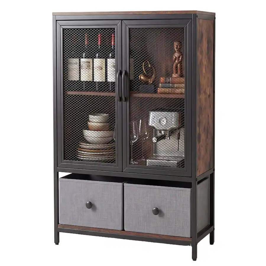 Costway Industrial Coffee Bar Cabinet, Farmhouse Cabinet with 2 Tier ...