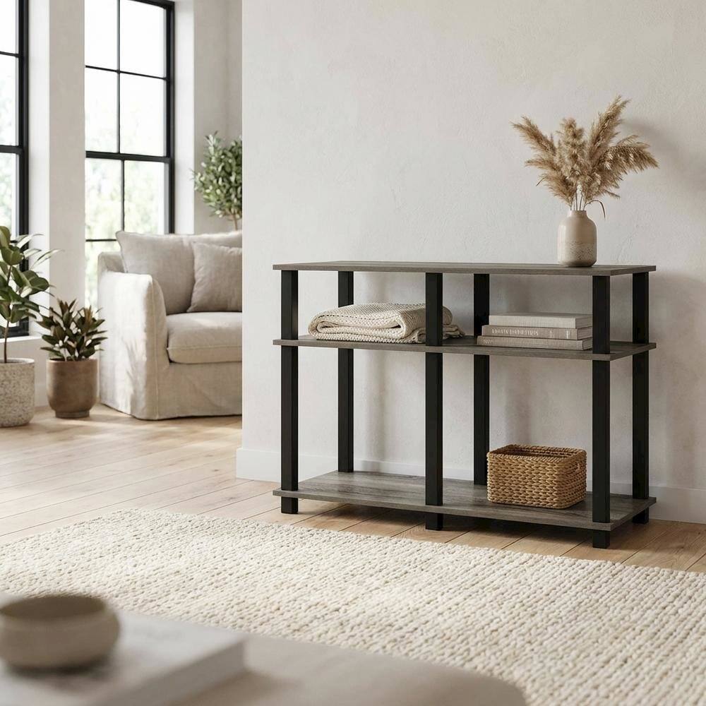 Alt View 2. FurniFact - Wooden TV stand for up to 40 inch TVs with modern French Oak and black finish - Gray Black.