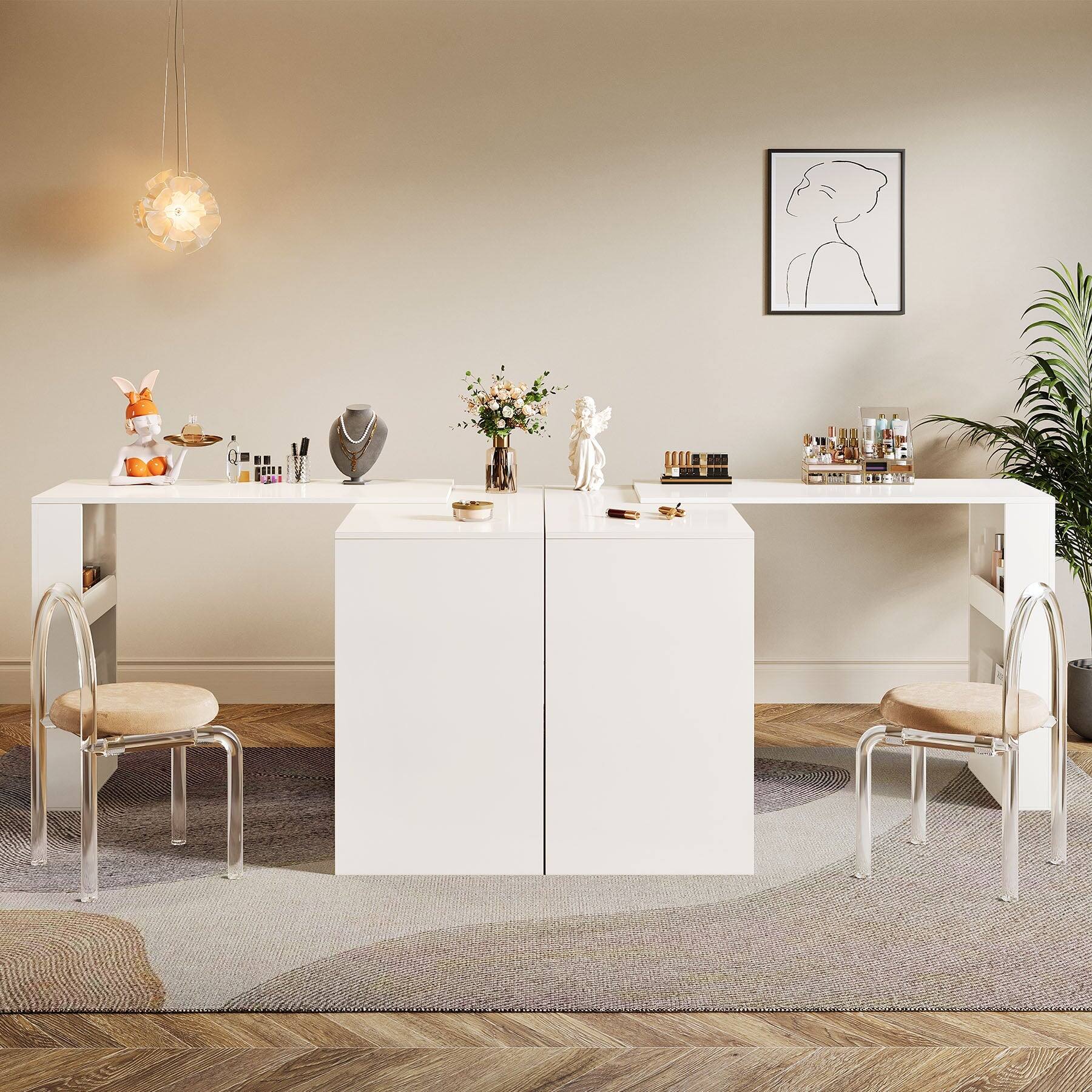 Alt View 1. Tribesigns - Office Work Desk with Storage Drawers, for Writing and Everyday Work in Home Offices and Shared Workspaces - Cream.