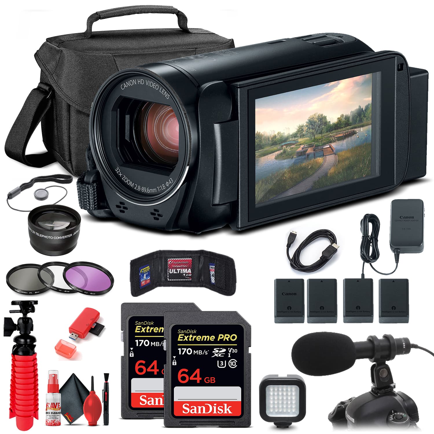 Canon - VIXIA HF R800 Camcorder (1960C002) + Pro Mic + 2 x 64GB Cards + More