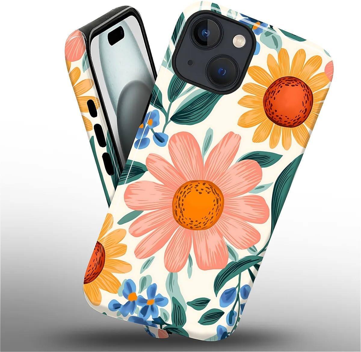 Alt View 2. Finnhomy - Smartphone Case for iPhone 15 Dual Layer Protective Phone Case Shockproof Anti Slip Slim Cover - Retro Flowers.
