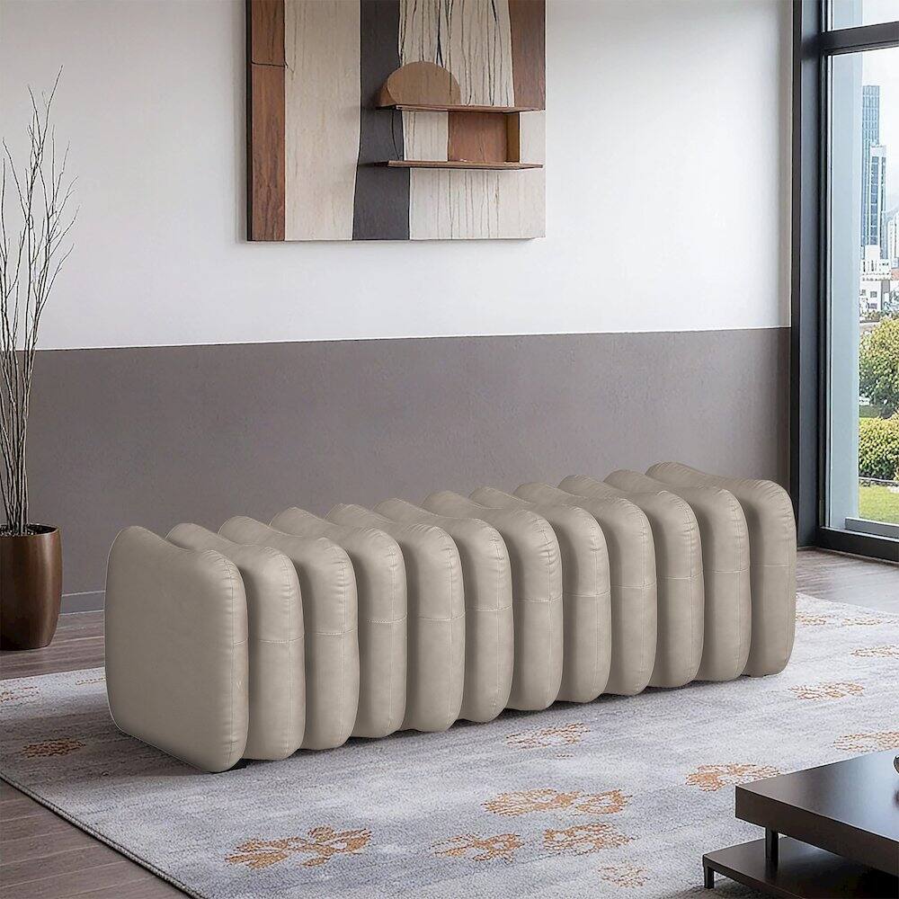 Alt View 1. Meridian Furniture - Atticus Taupe Vegan Leather Bench - Brown.