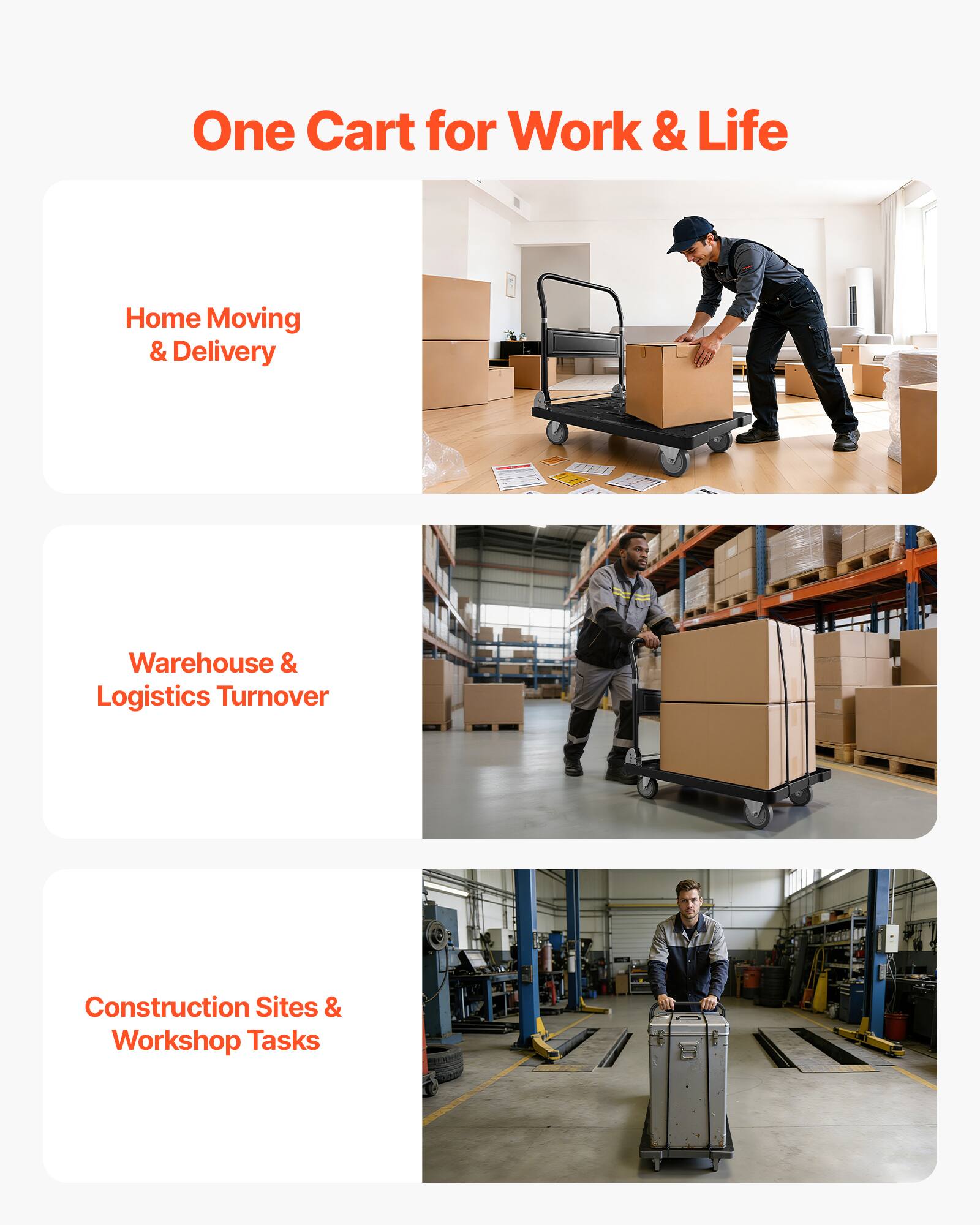 One Cart for Work & Life

Home Moving & Delivery

Warehouse & Logistics Turnover

Construction Sites & Workshop Tasks