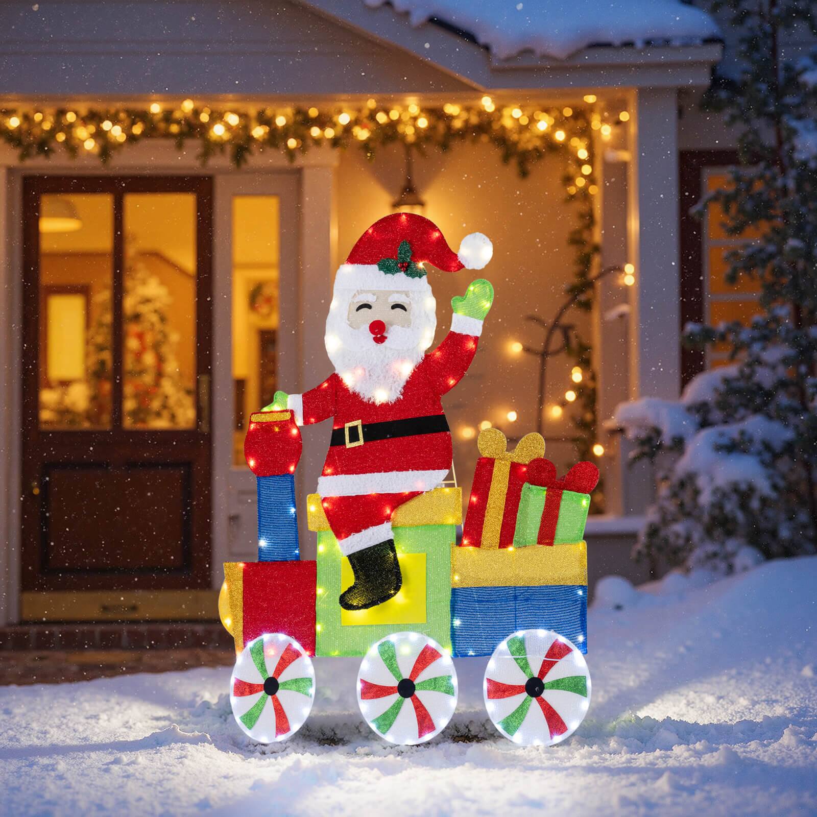 Alt View 5. Costway - Costway Lighted Santa on Train Christmas Decoration with LED Lights Gift Boxes - Multicolor.