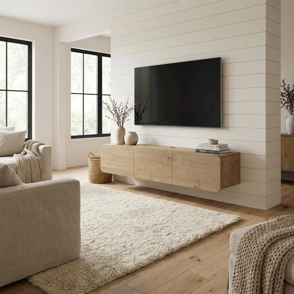 FurniFact Modern Brown Floating TV Stand Wall Mounted for 80 Inch