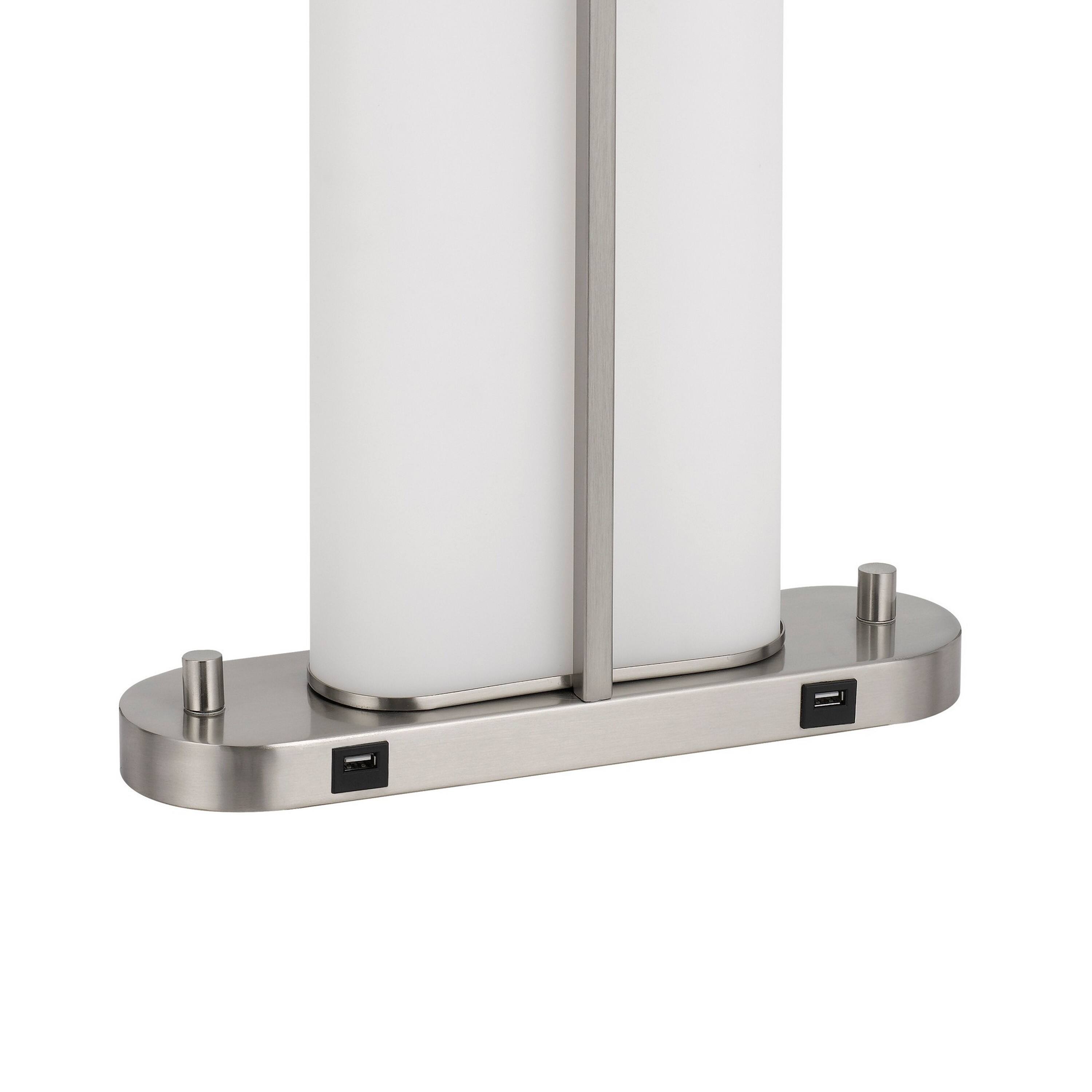 Back. Manhattan Lane - Mora Table Lamp Acrylic Shade, 2 USB, LED Lights, Chrome Steel 23 Inch - Silver, White.