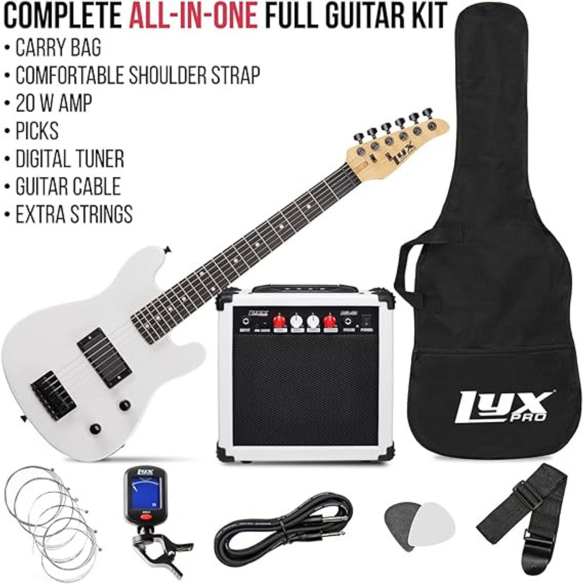 Lyxpro - Electric Guitar Kit, 30” Electric Guitar with Amp & Electric Guitar Accessories - White