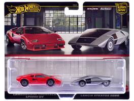 Lamborghini Countach LP5000 QV Red and Lancia Stratos Zero Gray Metallic "Car Culture" Set Model Cars by Hot Wheels
