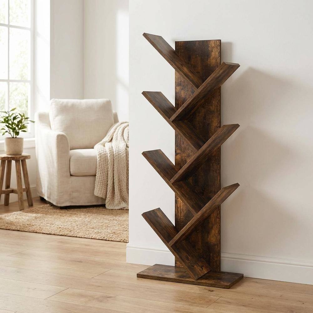 Left. FurniFact - Wood Bookcase with Sturdy Construction and Elegant Finish - Amber Pine.