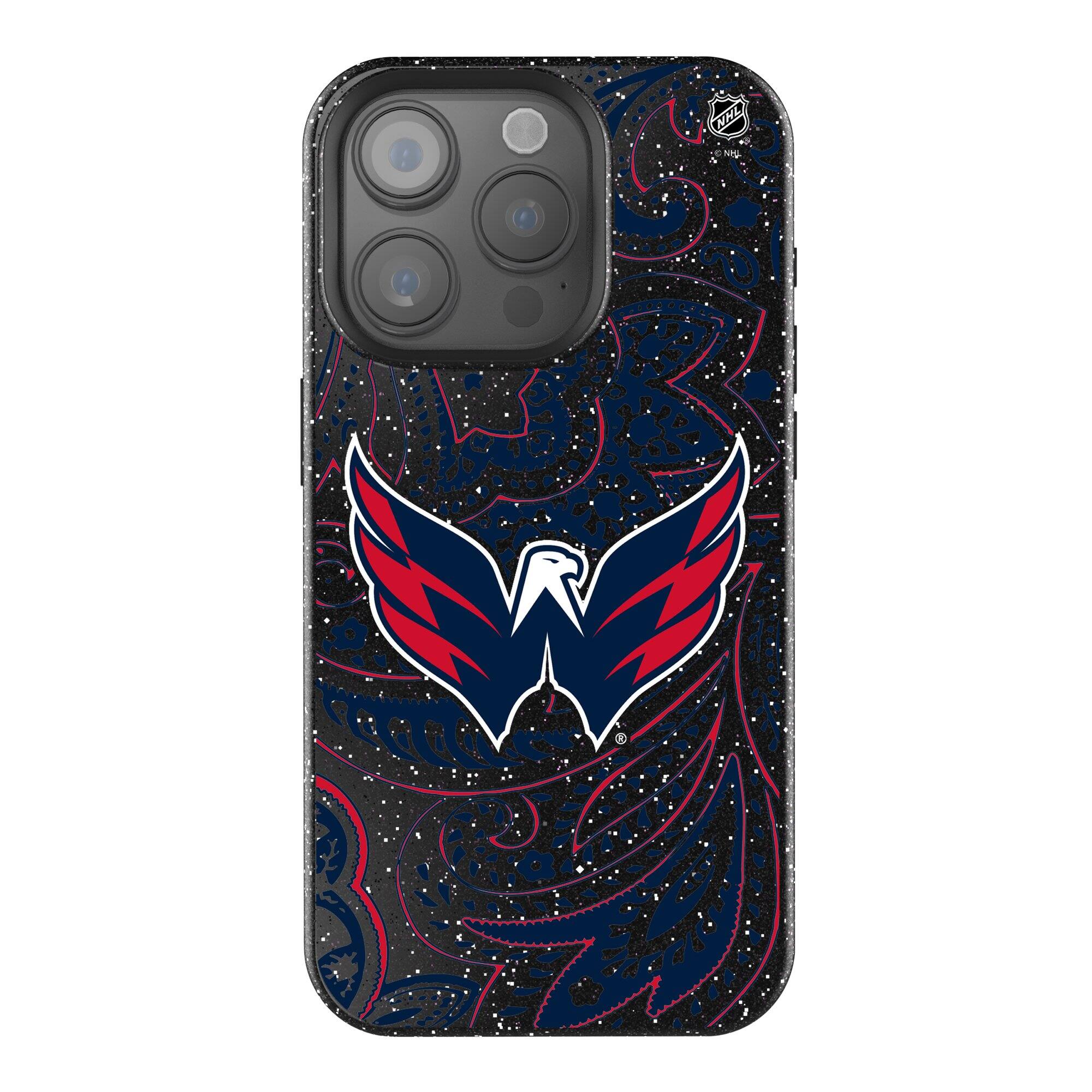 Front. Keyscaper - Black Washington Capitals Paisley Bling iPhone Case - 14 Pro - Black.