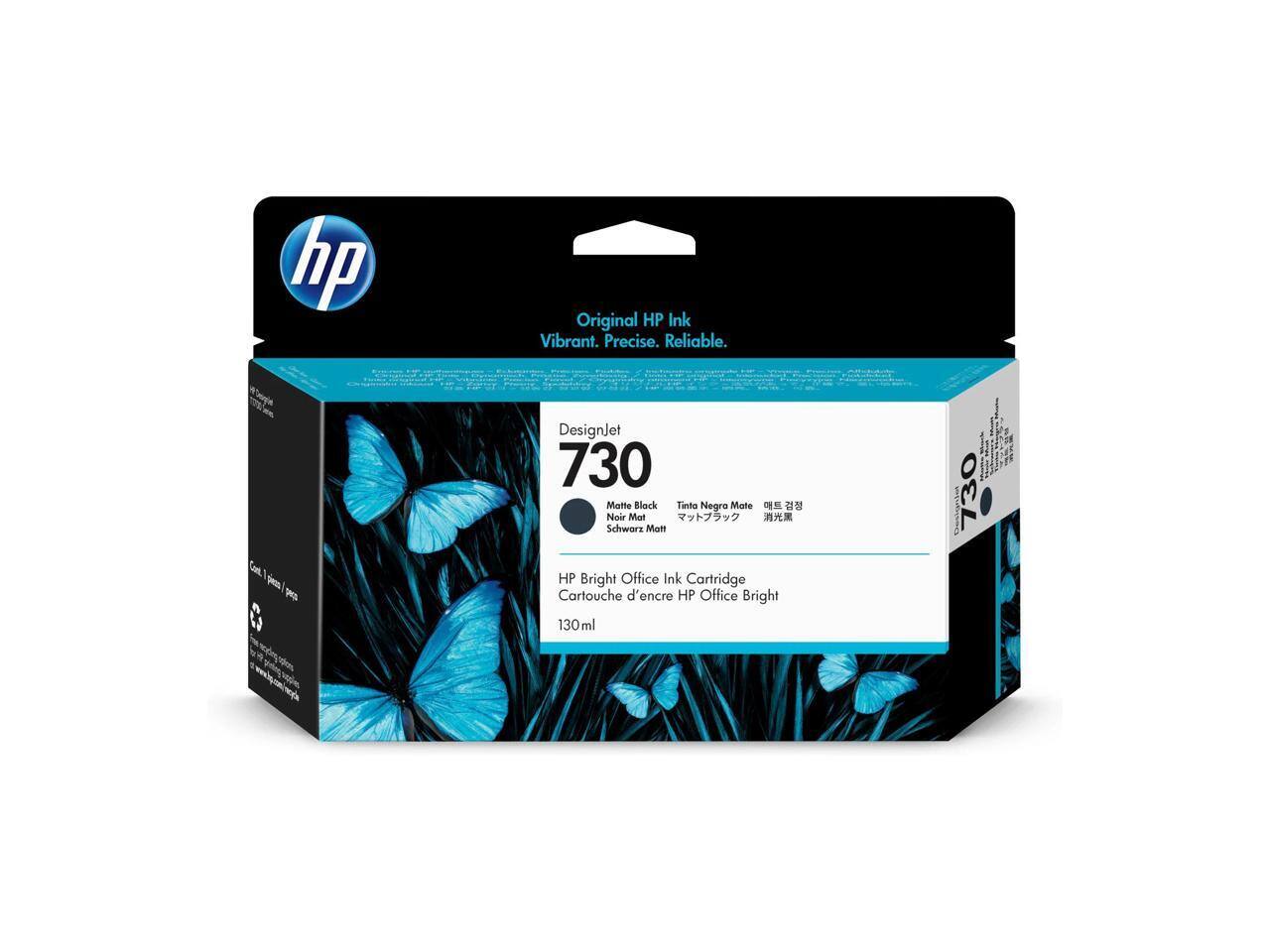 hp Original HP Ink Vibrant. Precise. Reliable.  
DesignJet 730  
Matte Black  
Tinta Negra Mate  
Noir Mat  
Schwarz Matt  
HP Bright Office Ink Cartridge  
Cartouche d'encre HP Office Bright  
130 ml