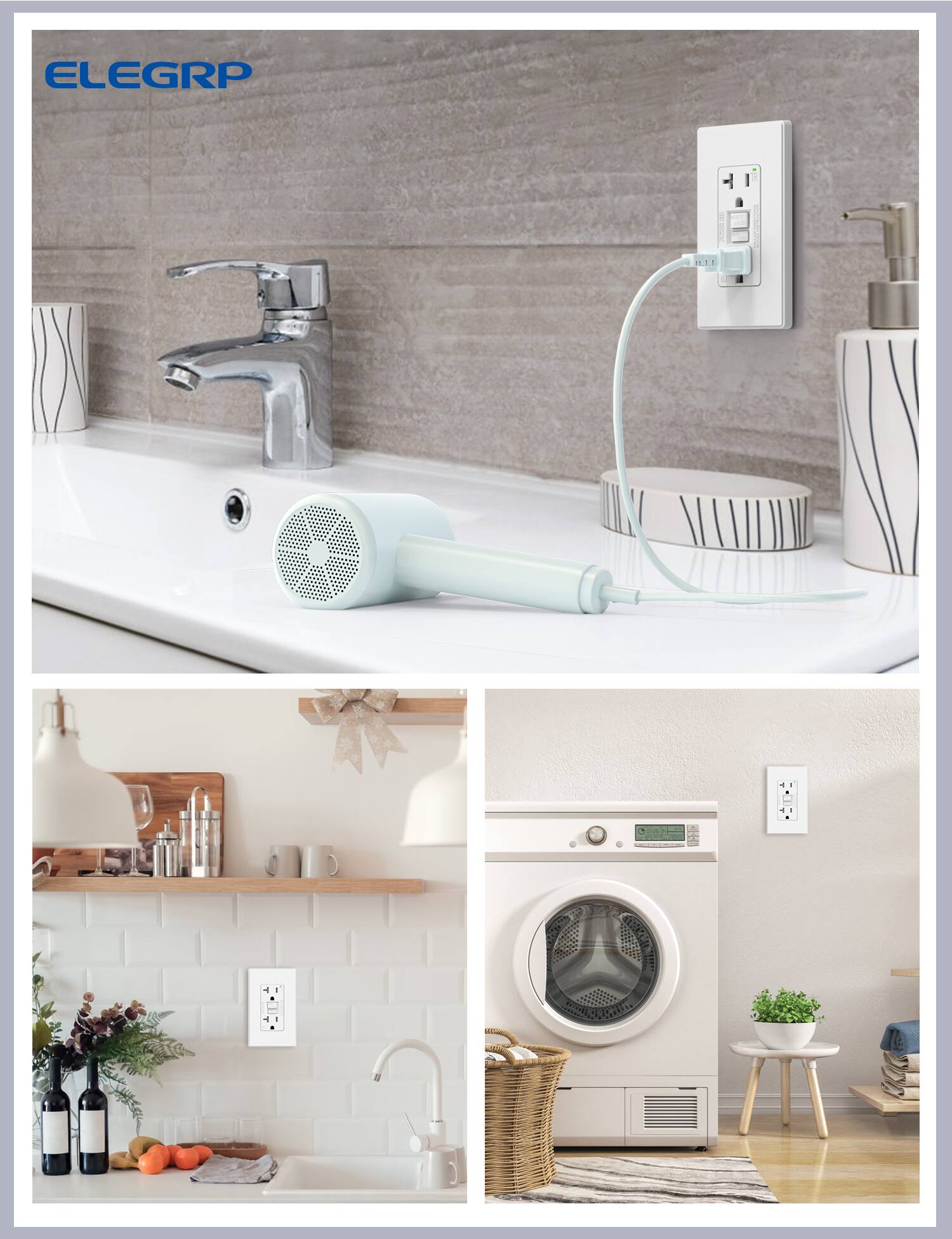 Alt View 6. ELEGRP - ELEGRP GFCI Outlet 20A, Tamper Resistant GFCI Electrical Receptacle w/ Screwless Wall Plate, UL Listed, White 1PC - White.