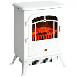 PULUZ - Fireplace Stove, Electric Fireplace Heater with Realistic LED Flames and Logs, 725W/1450W - White
