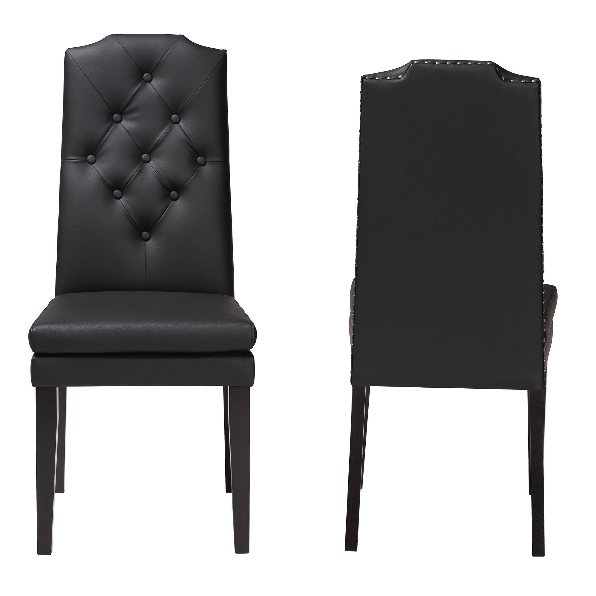 Angle. Baxton Studio - Dylin Modern and Contemporary Faux Leather Button-Tufted Nail heads Trim Dining Chair - Black.