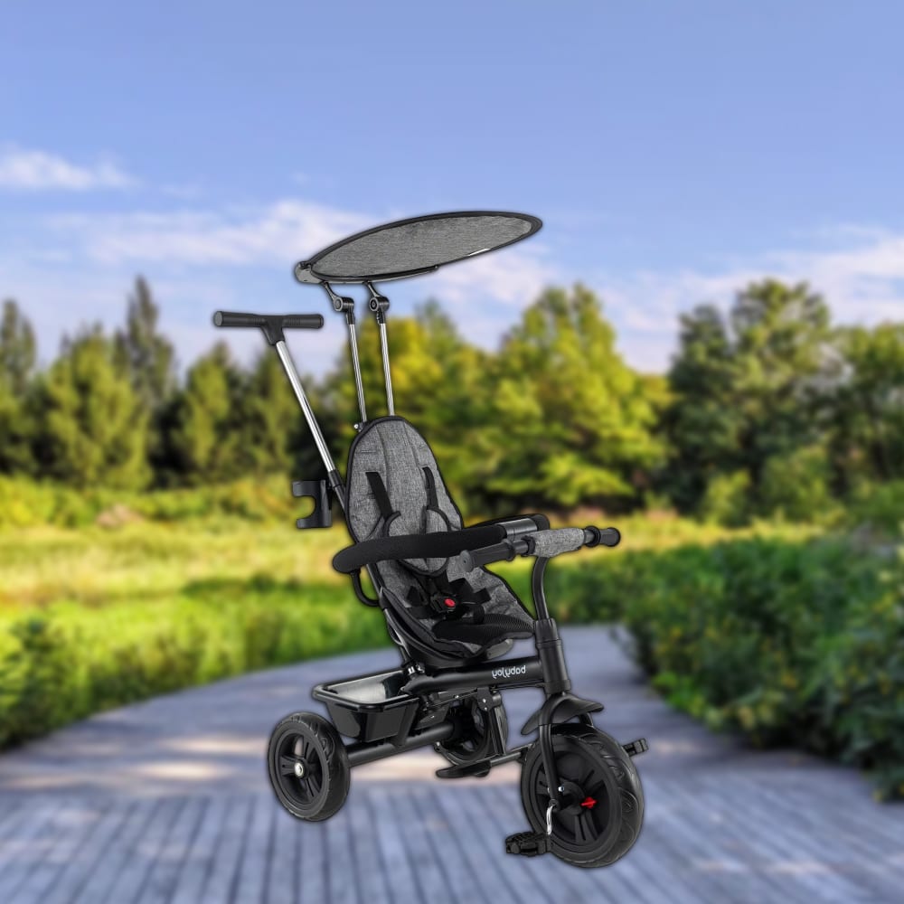 Hivvago - 7-in-1 Toddler Tricycle Stroller with Sun Canopy and Folding Footrests for Kids Aged 9-60 Months - Gray