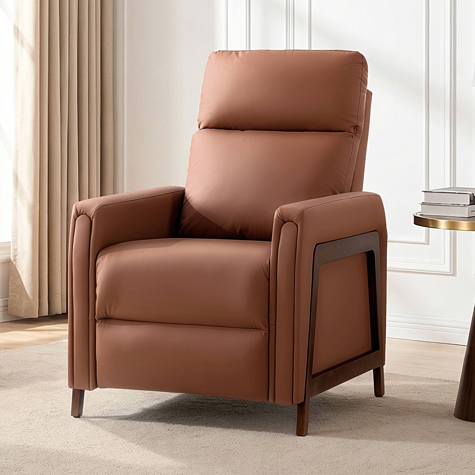 Alt View 5. KERDOM - Medium Size Push Back Recliner Chair, PU Leather Upholstered Reclining Sofa Chair with Footrest for Compact Room, Office - Brown.
