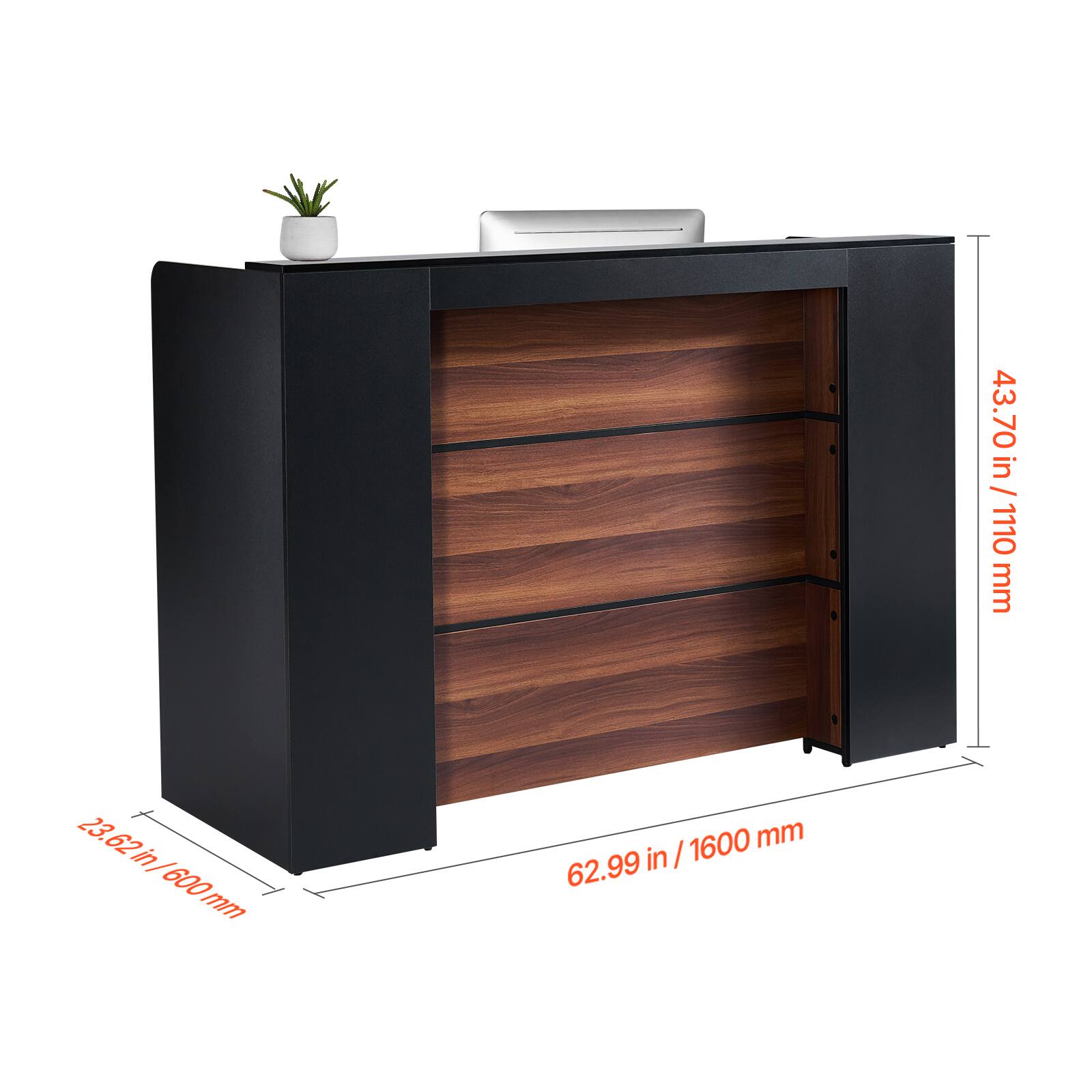 - Width: 62.99 in / 1600 mm
- Depth: 23.62 in / 600 mm
- Height: 43.70 in / 1110 mm