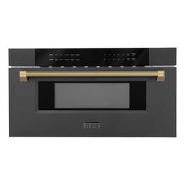 ZLINE - Autograph 30 in. 1.2 cu. ft. Built-in Microwave Drawer and Champagne Bronze Helix Handle - Black Stainless Steel