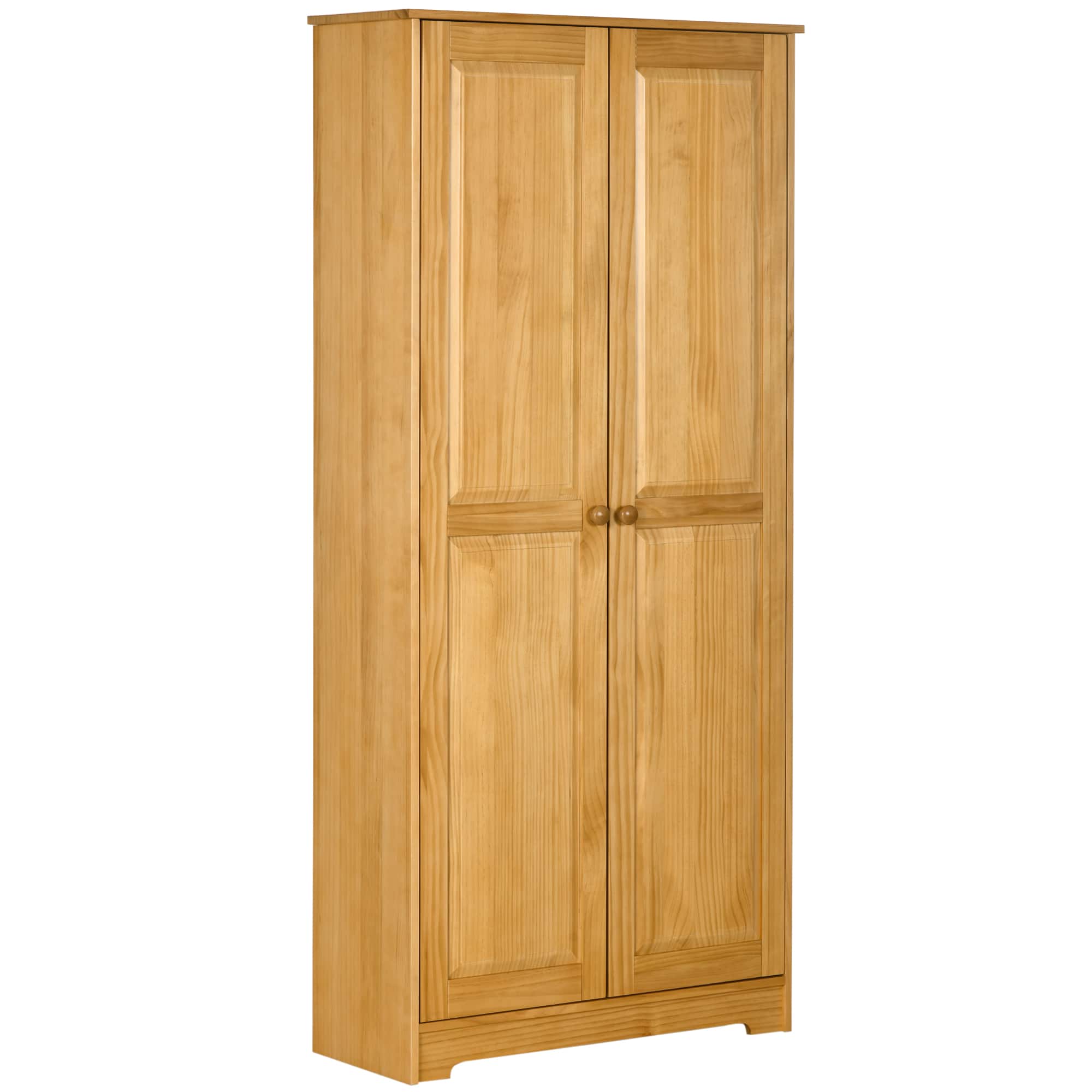 Front. Homcom - Pinewood Kitchen Pantry Storage Cabinet, Freestanding Cabinets with Doors and Shelves - Brown.