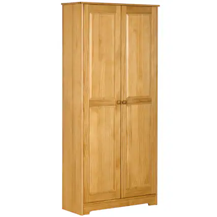 Front. Homcom - Pinewood Kitchen Pantry Storage Cabinet, Freestanding Cabinets with Doors and Shelves - Brown.