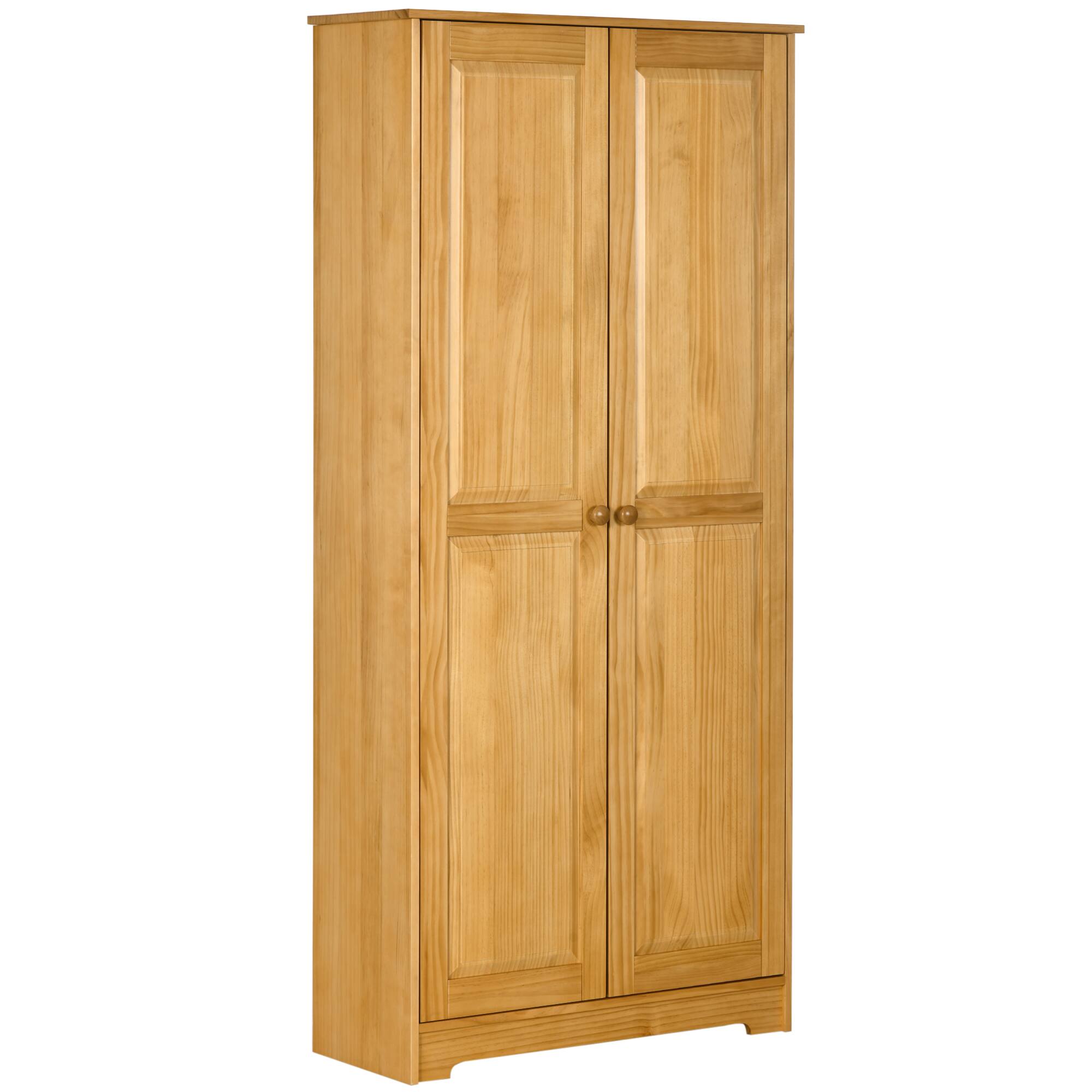 Front. Homcom - 67" Pinewood Kitchen Pantry Cabinet, Freestanding, Soft-Close Mechanism, Adjustable Shelves - Brown.