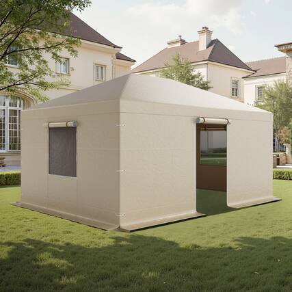 Front. VEVOR - Winter Gazebo Cover Fits 12 x 16 ft Hardtop Gazebos, All-Weather Gazebo Cover with Sidewalls & Mesh Windows,High-Density - Beige.
