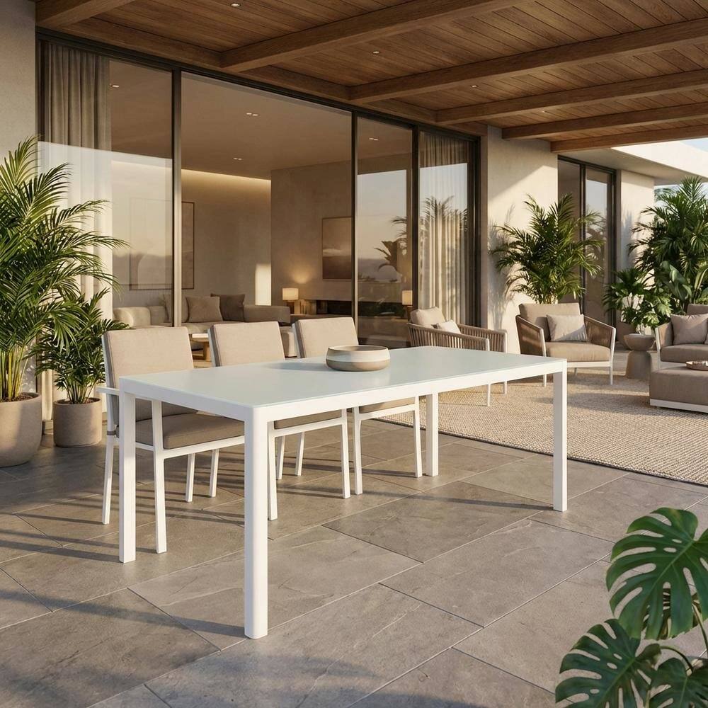 Angle. Outdoor Escape - Sturdy Aluminum Outdoor Dining Table With Weatherproof Finish For Patios - White.