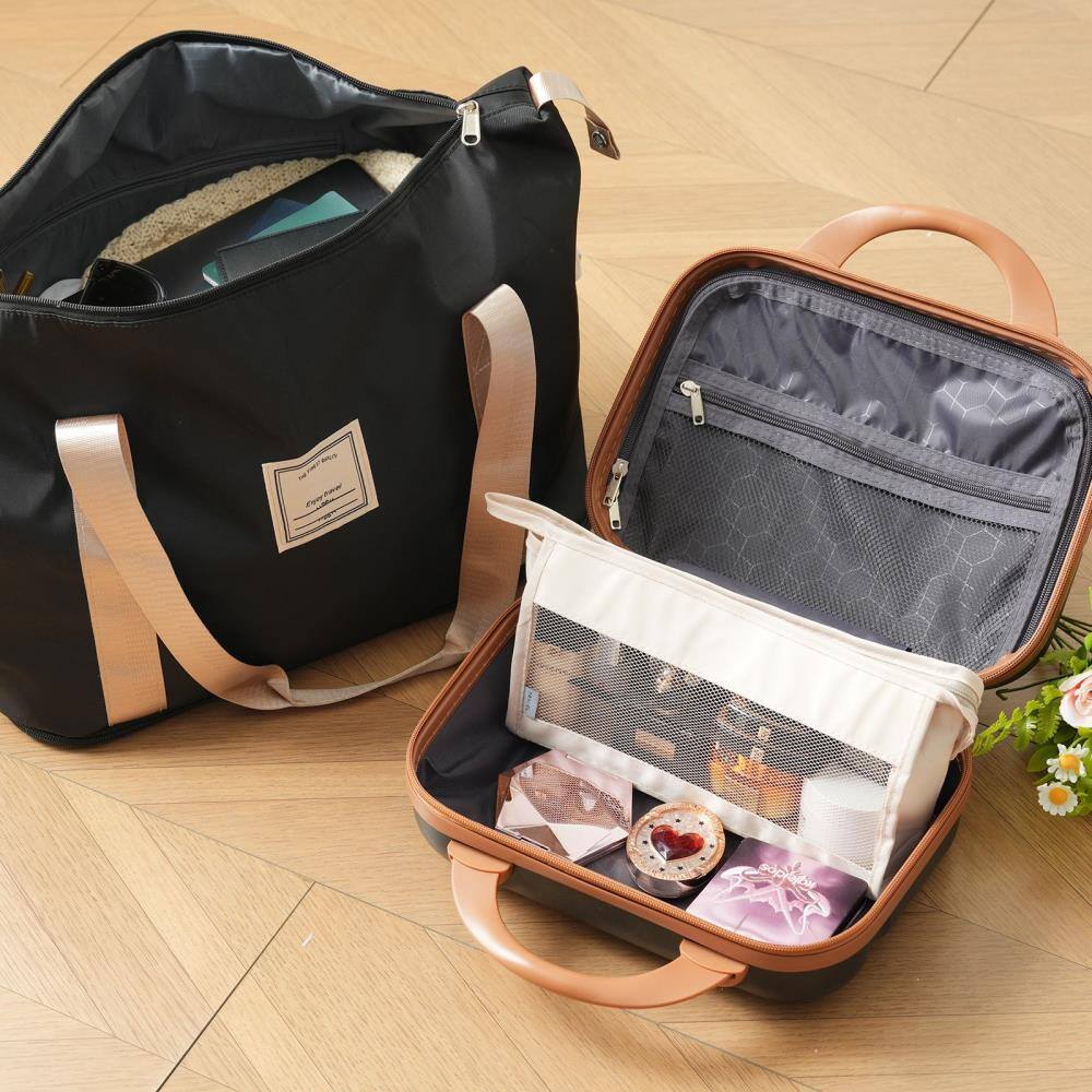 Angle. BreeBe - Hardshell ABS Luggage Set, Lightweight Durable Suitcases with Dual Spinner Wheels, Carry-On & Check-In Sizes - Black.