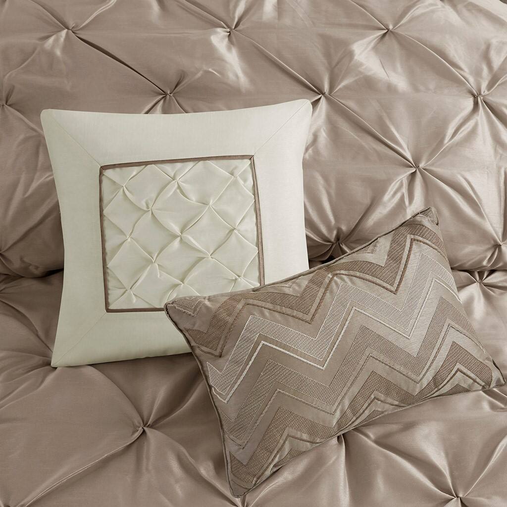 Alt View 1. Gracie Mills - Gracie Mills Shelby 7-Piece Padded Comforter Set - Taupe.