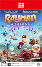 0D2 NINTENDO SWITCH. LAUNCH EDITION EDITION DE LANCEMENT INCLUDES FULL GAME 3 LITHOGRAPHS INCLUT LE JEU COMPLET 3 LITHOGRAPHIES WORLD MAP ADDITIONAL CONTENT CARTE DU MONDE CONTENU SUPPLEMENTAIRE TM RAYMAN LEGENDS RETOLD INCLUDES/INCLUT RAYMAN ORIGINS ENHANCED EDITION RATING PENDING COTE en ATTENTE RP O GAME-KEY CARD 25 GB-Full game download jeu complet via (25 Go) via internet required. See back. CL ncessaire. Voir au verso. ESRB CARTE DE JEU support.nintendo.com/switch2/gamekeycard