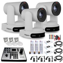 3 x PTZOptics Move 4K PTZ Camera with 30x Zoom (White) (PT30X-4K-WH-G3) + PT-JOY-G4 Controller + 3 x Wall Mount