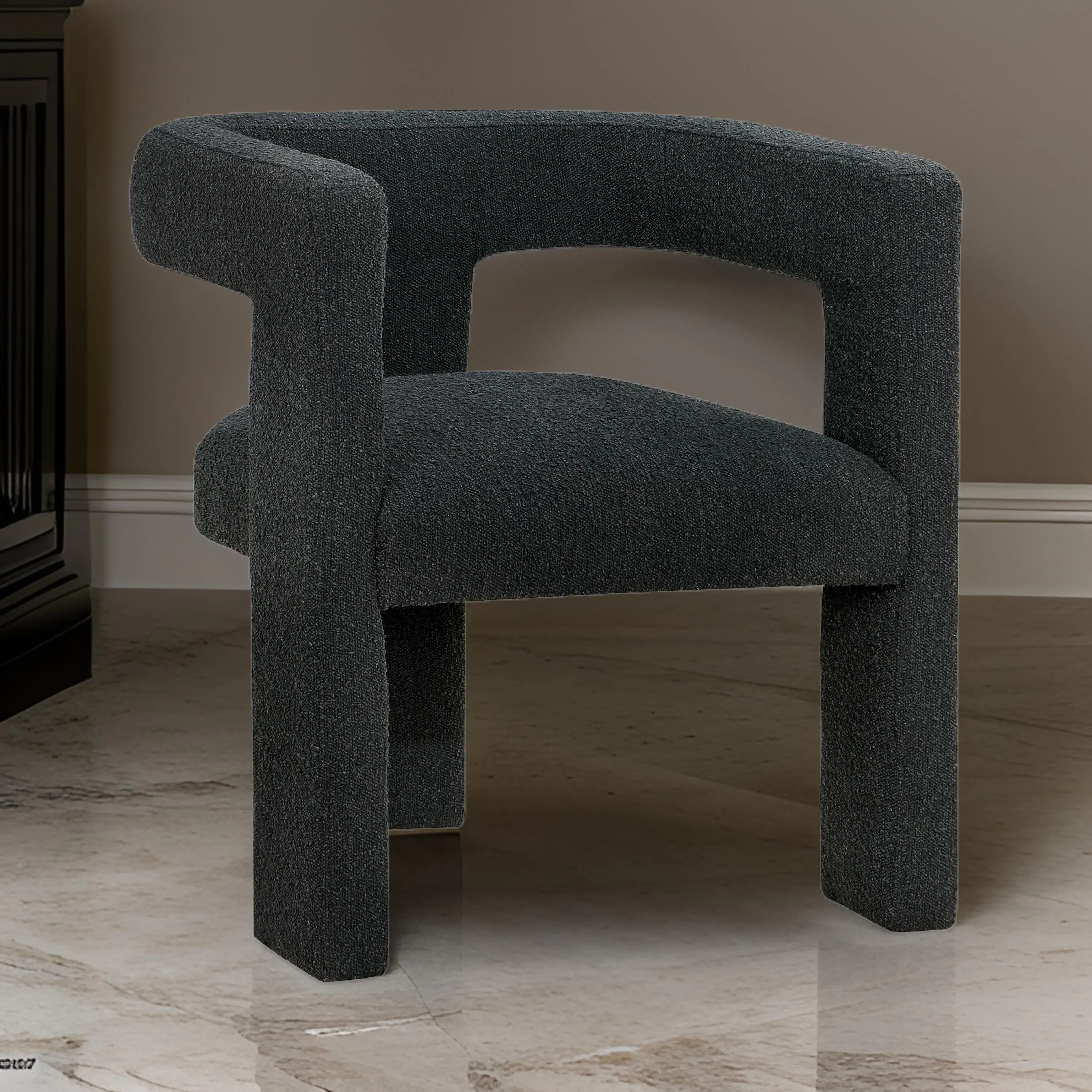 Alt View 5. Manhattan Lane - Hellen Accent Side Chair, Fully Upholstered in Black Boucle, Foam Cushion - Black.
