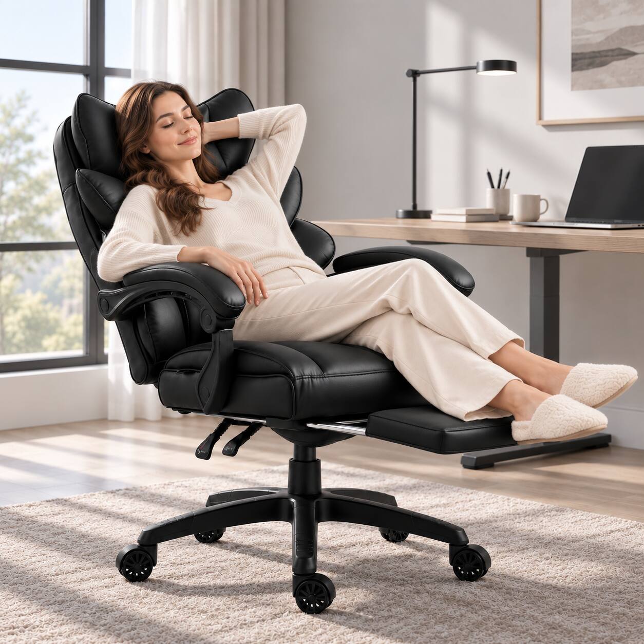 Alt View 5. Dowinx - Dowinx Big and Tall Office Chair with Pocket Spring Cushion,High Back Computer Gaming Chairs with Adjustable Armrests - Black.