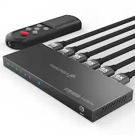Fosmon - 5-Port 8K HDMI Switch 5 in 1 out, HDMI 2.1 Switch with Remote, Auto-Switching HDMI Switcher HDCP 2.3 for PS5 Apple TV - Black